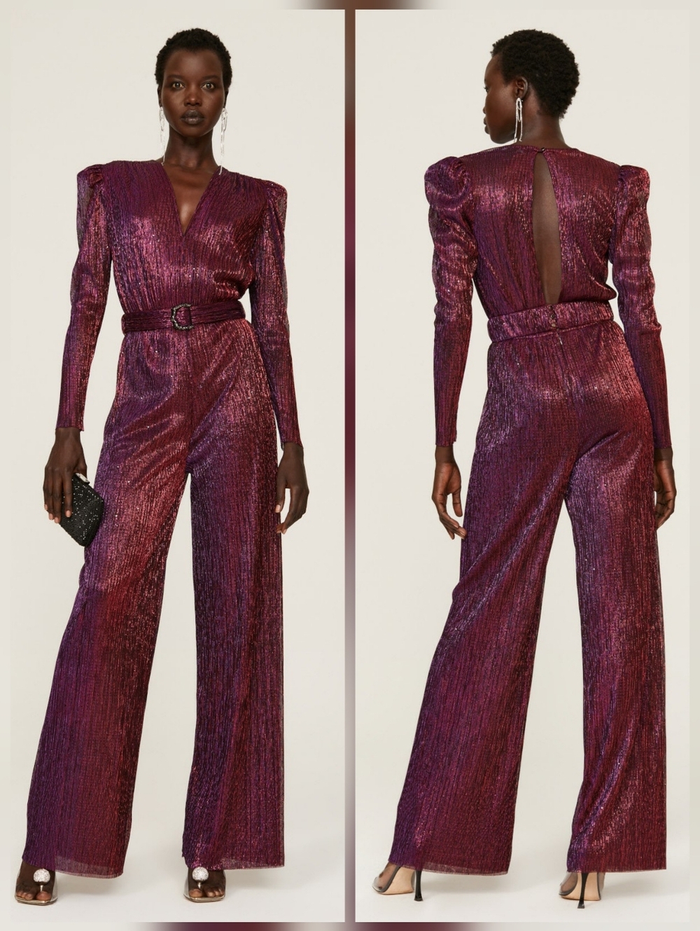 Sabina Musayev Jimmy Jumpsuit Long Sleeves Plunge Neck Back Zipper Size S